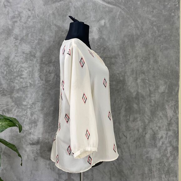 The Limited Ivory Baby Doll Tunic women’s S  puff sleeves Aztec Rodeo Boho - Picture 3 of 12